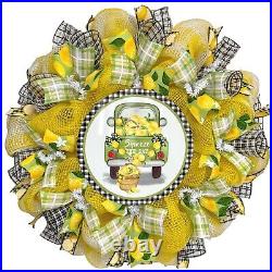 Squeeze The Day Lemon Spring Or Summer Deco Mesh Ribbon Wreath