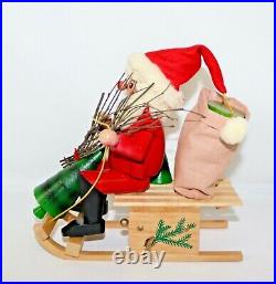 Steinbach Santa In Sled Wooden Smoker West Germany Music & Motion