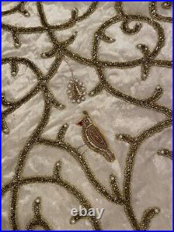 Sudha Pennathur Partridge On Vine Beaded Velvet Christmas Tree Skirt, 60