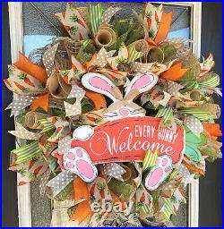Super CUTE Welcome Every Bunny Carrot Polka Dot Easter Spring Front Door Wreath