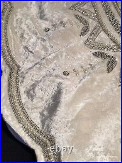 TAHARI christmas tree skirt 50 Hand Beaded cream crushed velvet silver white