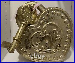 Tall LARGE RACHEL ZOE Gold Heart Love Lock and Key Valentines Day Decor