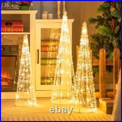 Tangkula Set of 3 Lighted Christmas Cone Trees, Xmas Decorative Conic Tree Se
