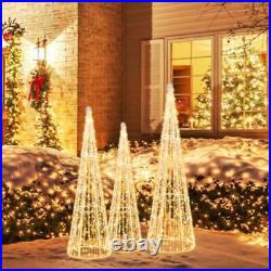 Tangkula Set of 3 Lighted Christmas Cone Trees, Xmas Decorative Conic Tree Se