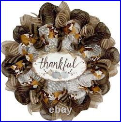 Thanksgiving Wreath With Thankful Accent Handmade Deco Mesh