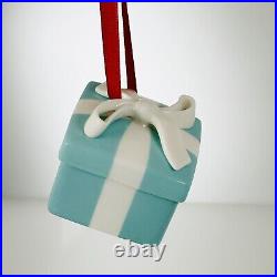 Tiffany Blue Gift Box and Bow Christmas Holiday Ornament Bone China Porcelain