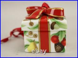 Tiffany & Co. Christmas Ceramic Christmas Present Box Ornament Fruit Nut Ribbon