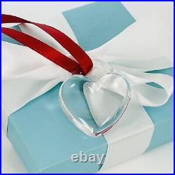 Tiffany Crystal Heart Christmas Holiday Ornament with Red Ribbon