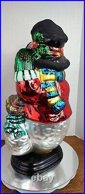 Traditions Hand Blown Glass 18T wood Base Christmas Snowman & Family Figure