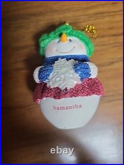 Used Resin SNOWMAN Christmas Ornament Name SAMANTHA
