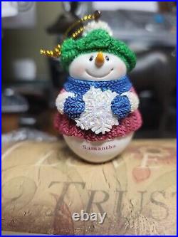 Used Resin SNOWMAN Christmas Ornament Name SAMANTHA