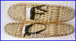 VINTAGE PAIR 10x36 WOOD SINEW LEATHER SNOWSHOES RUSTIC LODGE CABIN WALL DECOR