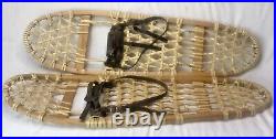 VINTAGE PAIR 10x36 WOOD SINEW LEATHER SNOWSHOES RUSTIC LODGE CABIN WALL DECOR