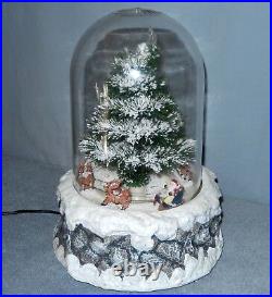 Very Rare Snow Globe Santa in Sleigh Musical Snowing over Christmas Tree