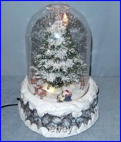 Very Rare Snow Globe Santa in Sleigh Musical Snowing over Christmas Tree