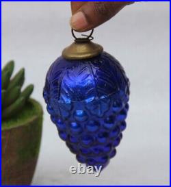 Vintage Blue Glass Kugel Christmas Ornaments Timeless Grapes Adorned Charm