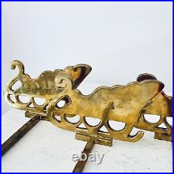 Vintage Brass Christmas Sleigh Stocking Holder Set of 3 Long Hook Gold Mantel