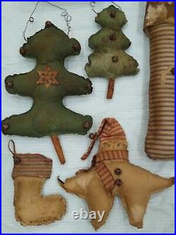 Vintage Christmas Ornaments Fabric Stockings Gingerbread Trees Snowmen Set of 18