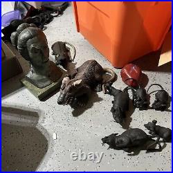 Vintage Halloween Props. Old Woman Statue, 8 Rats, 2 Crows And A Heart