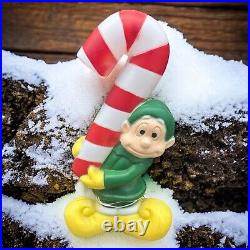 Vintage Holiday Christmas Elf With Candy Cane General Foam Plastic 32 Blow Mold