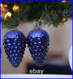 Vintage Look Blue 6 Cluster of Grapes Unique Glass Kugel Christmas Ornaments