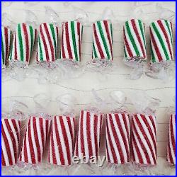 Vintage Lot of 42 Christmas Ornaments Cylinder Ribbon Candy Red White Green