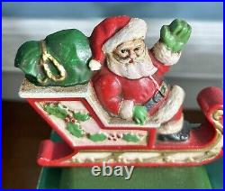 Vintage Midwest Cannon Falls Santa & 3 Reindeer Stocking Hangers Cast Iron withbox