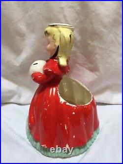Vintage Napco Ceramic Christmas Shopper Girl Planter Vase, HTF, Good AX2193A