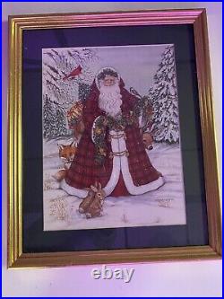 Vintage santa claus gold framed picture. Nadine harper artist