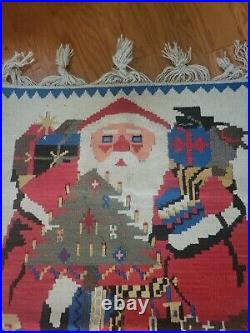 Vtg. Christmas Tapestry Santa Baba Noel Kilim Turkish Wool Folk Art