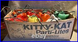 Vtg Kitty Kat Cat 7 Party Lights Lantern Blow Mold 13' String LIDCO In Box USA