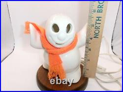 Vtg McCoy Pottery Ghost Arms Up on Wood Base with Orange Light & Scarf Halloween