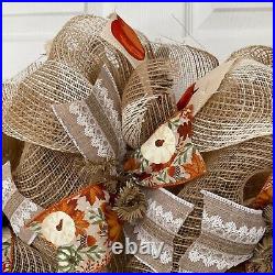 Welcome Harvest Burlap and Lace Wreath Handmade Deco Mesh