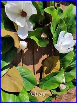 White Magnolia Bloom Grapevine Wreath, Magnolia Leaves Wreath, Front Door Hanger