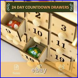 Wooden Christmas Advent Calendar, Light Up Table Holiday Decoration with 24 Drawer