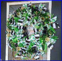 XL Fun Green Bling St. Patrick's Day Deco Mesh Front Door Wreath Home Decoration